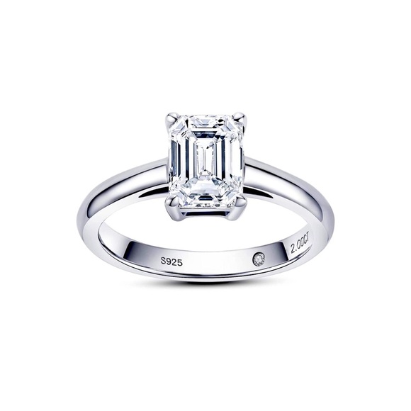 18k 2 cttw Emerald Cut Princess Moissanite Diamond Solitaire Ring - Picture 1 of 8